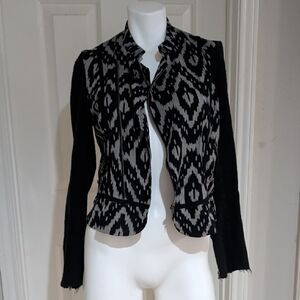 Chic Asymmetrical Black and White Patterned Blazer Women's Medium 100% Cotton